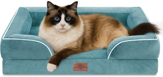 Comfort Expression Small Dog Beds Waterproof Cat Beds Orthopedic Foam Sofa Beds for Small Dogs Comfy Pet Bed with Washable Removable Cover & Non-Slip Bottom(XX-Small,Washed Blue)-PawvioPets