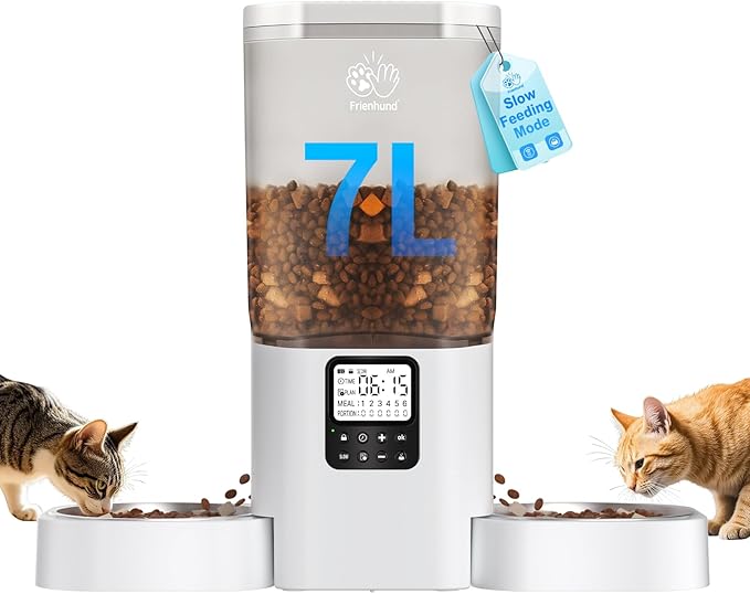 Automatic Cat Feeder with Slow Feed for 2 Cats: Timed Automatic Dog Feeder with Information Visualization Interface, Cat Food Dispenser for Multiple Pets, Detachable for Easy Cleaning-29 Cup-PawvioPets
