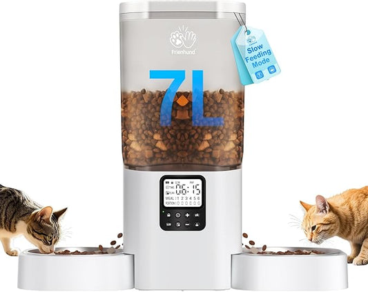 Automatic Cat Feeder with Slow Feed for 2 Cats: Timed Automatic Dog Feeder with Information Visualization Interface, Cat Food Dispenser for Multiple Pets, Detachable for Easy Cleaning-29 Cup-PawvioPets