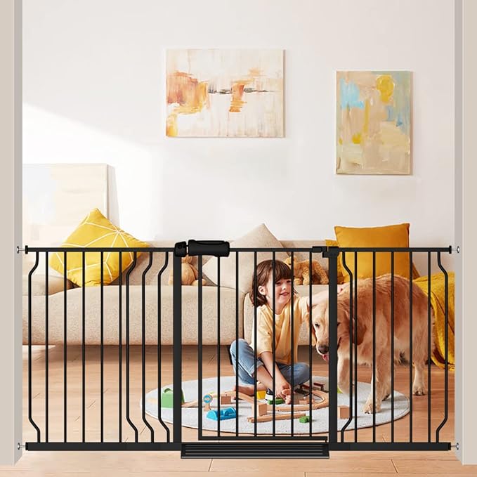 Extra Wide Baby Gate Black 62-67 Inch Wide Pressure Mounted Auto Close Child Safety Gate Long Dog Gate for House Doorways-PawvioPets