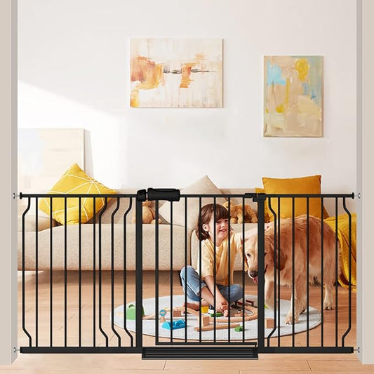 Extra Wide Baby Gate Black 62-67 Inch Wide Pressure Mounted Auto Close Child Safety Gate Long Dog Gate for House Doorways-PawvioPets