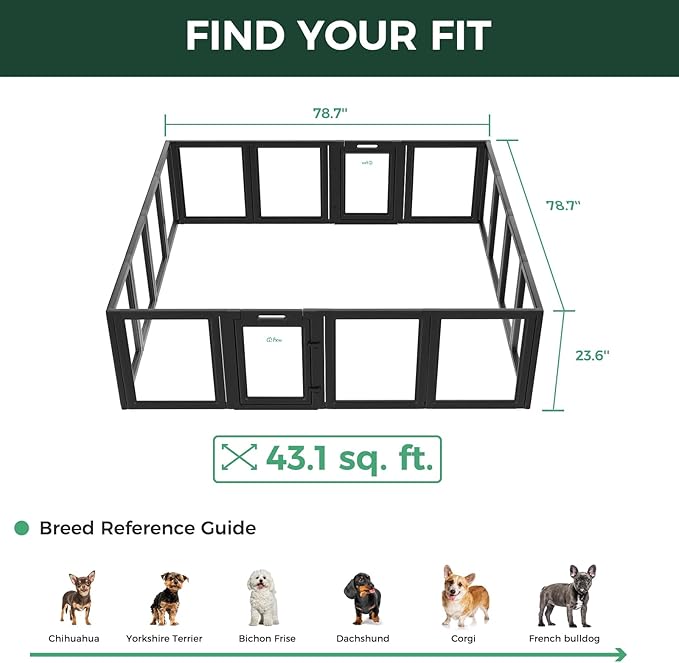 FXW AuraSpace Acrylic Indoor Unleashed Dog Playpen for Puppies and Small Dogs, 24 Inch, 16 Panels, Black-PawvioPets