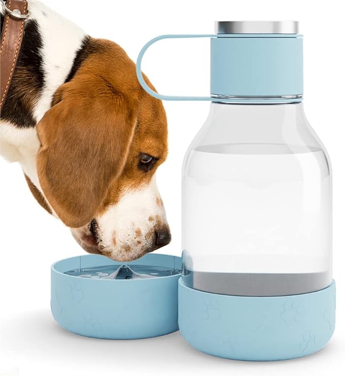 Asobu Buddy Bottle a Stainless Steel Insulated Water Bottle for with Removable Dog Water Bowl and Dog Food and Treat Storage Bowl (Blue, Tritan 50 oz Water Bottle with Bowl)-PawvioPets