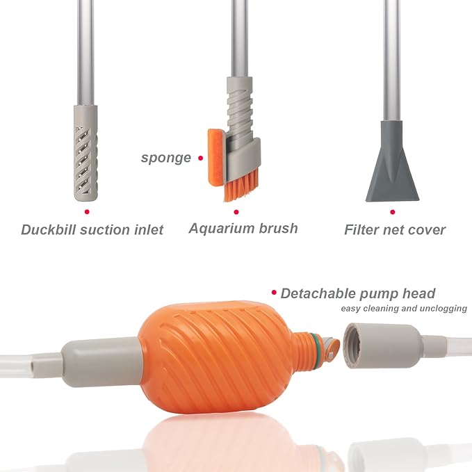 Compact Aquarium Siphon Vacuum and Water Changer Kit with Cleaning Brush. Perfect for Simultaneous Water Changing and Cleaning in Small Fish Tanks. Gravel and Sand Cleaning.-PawvioPets