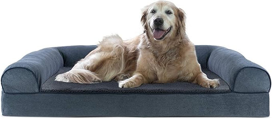 Furhaven Cooling Gel Dog Bed for Large Dogs w/ Removable Bolsters & Washable Cover, For Dogs Up to 95 lbs - Sherpa & Chenille Sofa - Orion Blue, Jumbo/XL-PawvioPets