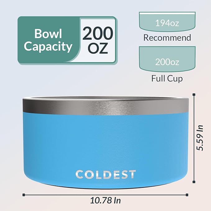 Coldest Dog Bowl - Anti Rust Metal, Non Slip, 3 Layers Insulated Stainless Steel Dog Bowls - Spill Proof & Heavy Duty - Water Bowl for Dogs, Cats & Pets, Dish Washer Safe (200 oz, Celestial Blue)-PawvioPets