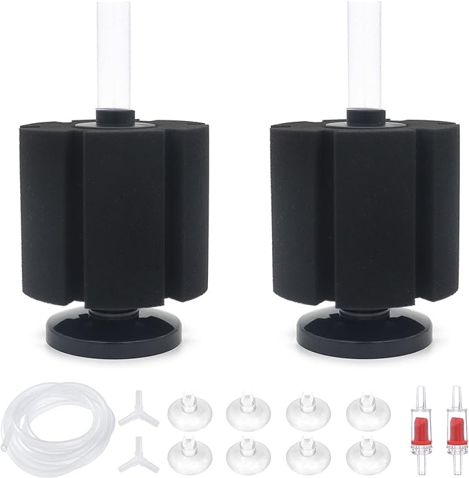 ALEGI 2 Pcs Large Sponge Filter Kit with Airline Tubing, Air Pump Valves, Suction Cups for 125 Gallon Tank-PawvioPets