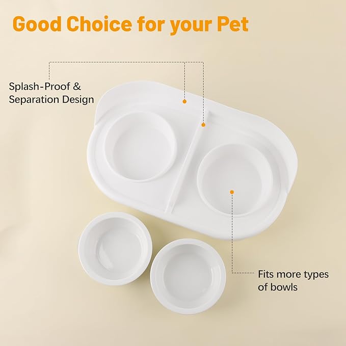 Elevated Cat Bowls, Tilted Rised Cat Food and Water Bowl with 2 Pcs Ceramic Pet Bowls, Rised Stand, Pet Dish Anti Vomiting Feeding Station for All Sized Cats & Small Dogs (White)-PawvioPets
