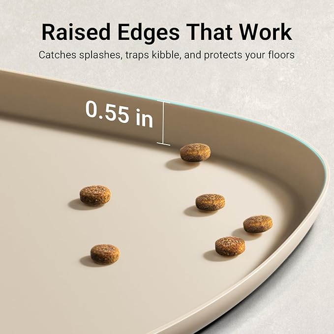 DownyPaws Dog Food Mats for Floors Waterproof, BPA Free Silcone Dog Bowl Mat, Non-Slip Pet Feeding Mat with High Raised Edge, Cat Placemat for Messy Drinkers, 18"×12.5", Almond-PawvioPets