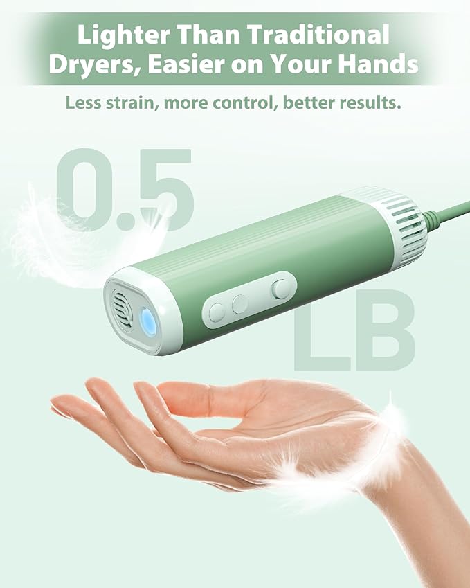 2-in-1 Hands-Free Dog Hair Dryer with Table Clamp – Low Noise Pet Grooming Dryer for Dogs & Cats, Adjustable Heat & Speed, Wearable or Desktop Use(Green)-PawvioPets