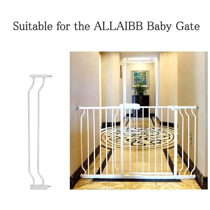 ALLAIBB Extra Wide Pressure Mounted Baby Gate Walk Through Child Kids Safety Toddler Tension White Long Large Pet Dog Gates with Extension for doorways Kitchen and Living Room (4.72"/12cm)-PawvioPets