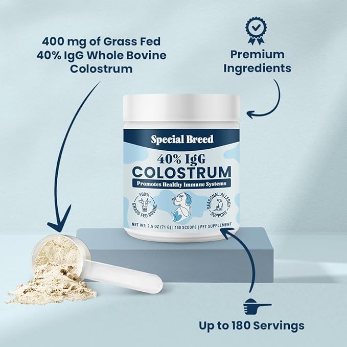 40% IgG Grass Fed Colostrum for Dogs, High IgG Third Party Tested, Immune Support, Skin & Gut Health, Seasonal Allergy & Itch Relief, Made in USA, 2.5 Oz-PawvioPets