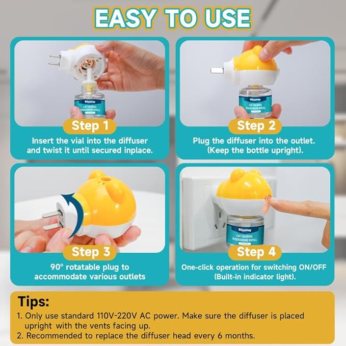 Cat Calming Diffuser - Cat Pheromones Calming Diffuser for Cat Anxiety Relief 3-in-1 Cat Pheromone Diffuser Kit with 1 Diffuser + 2 Refill 48ml Vial - 60 Days Pheromone Diffuser to Calm Cats-PawvioPets