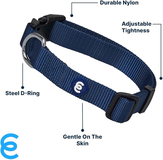 Blueberry Pet Essentials Dog Collar | Adjustable Nylon Dog Collar for Large Dogs | Classic True Navy Dog Collars for Small Dogs | Premium Pet Safety & Style with Secure Leash Attachment-PawvioPets