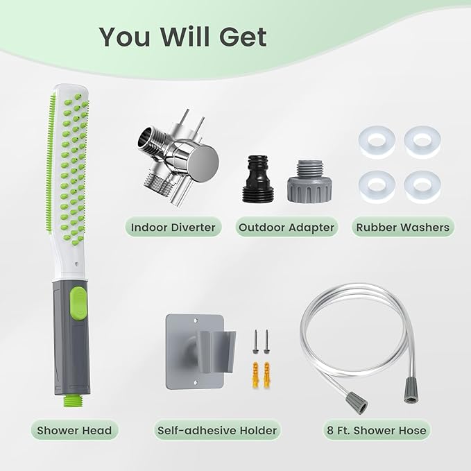 Dog Shower Attachment, Pet Shower Head for Fast and Easy Bathing and Cleaning, Dog Shower Wand With Metal T-Diverter, 8-Foot Hose T-Diverter Adapter For Indoor and Outdoor-PawvioPets