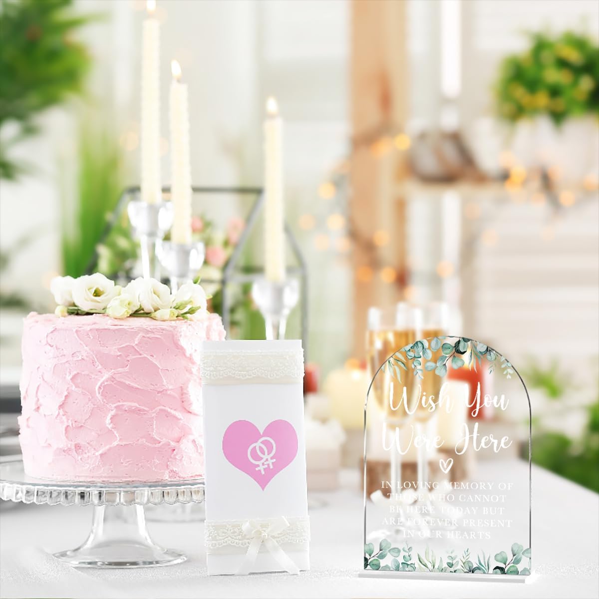 Acrylic Wedding Sign Wish You Were Here Signs for Ceremony Modern Calligraphy Arch Acrylic Table Top Signs for Wedding Reception and Event Party Table Decor (Eucalyptus Leaves)