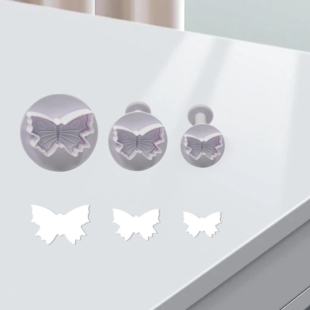 pson 3Pcs Plunger Cookie Cutter Set, Mini Plastic Biscuit Molds for Cake Decorating, Baking, Fondant, and DIY Crafts(Butterfly)