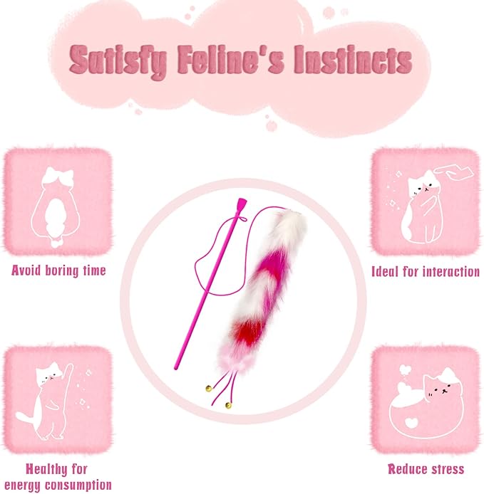 4 Pack Cat Wand Toy, Rainbow Cat Feather Toys with Bells, Teaser Wand with Soft Furry Tail, Interactive Toys for Indoor Cats & Kitten & Kitty-PawvioPets