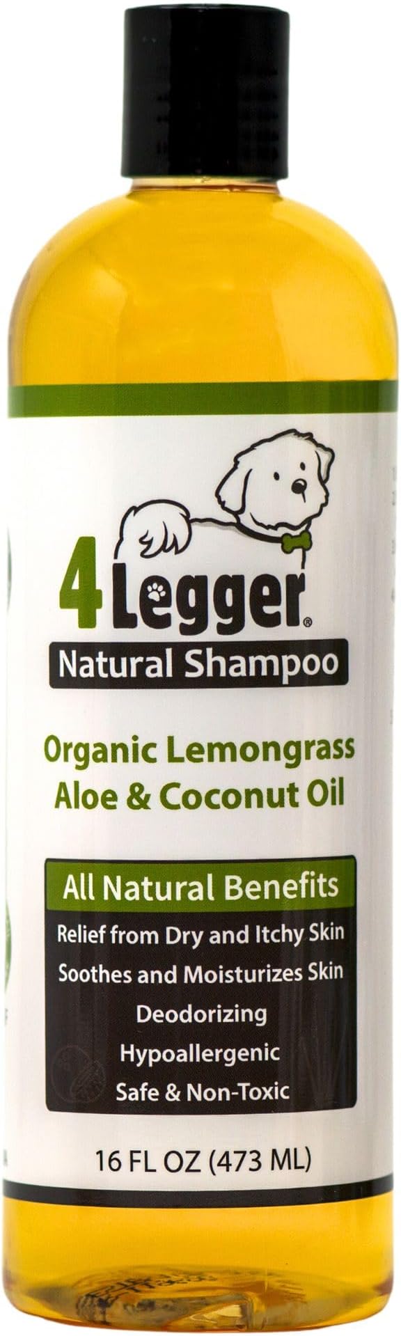 4-Legger Certified Organic Dog Shampoo - All Natural and Hypoallergenic with Aloe and Lemongrass, Soothing for Normal, Dry, Itchy or Allergy Sensitive Skin - Biodegradable - Made in USA - 16 oz-PawvioPets