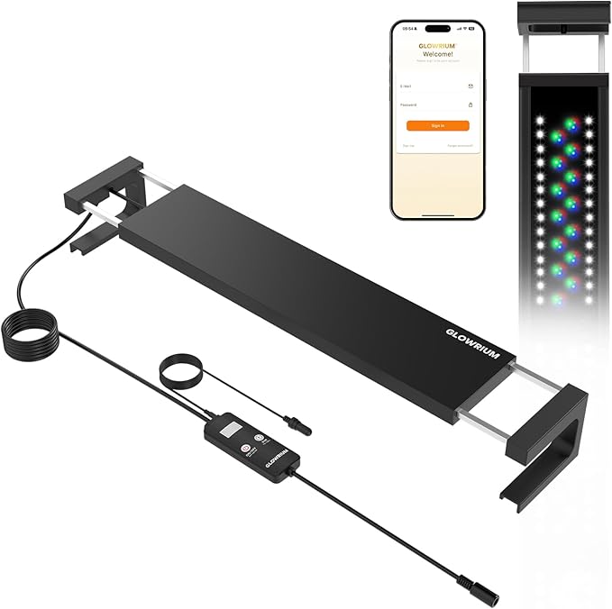 GLOWRIUM Smart Aquarium Light, Bluetooth + WiFi Dual Control Freshwater Fish Tank Light with App, Multi-preset Spectrum, Brightness Adjustable, Anti-Drop, Real Time Water Temperature Sensor (24-36 in)-PawvioPets