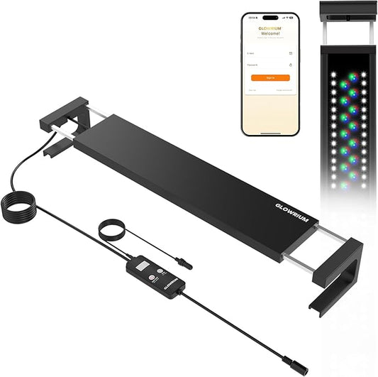 GLOWRIUM Smart Aquarium Light, Bluetooth + WiFi Dual Control Freshwater Fish Tank Light with App, Multi-preset Spectrum, Brightness Adjustable, Anti-Drop, Real Time Water Temperature Sensor (24-36 in)-PawvioPets