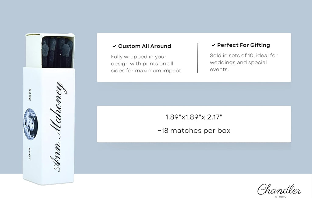 Customizable Funeral Matchboxes – Set of 10 – Memorial Design – Colorful Matchsticks – Perfect for Funeral Services & Remembrance (2" Matchsticks, Remembrance #2)