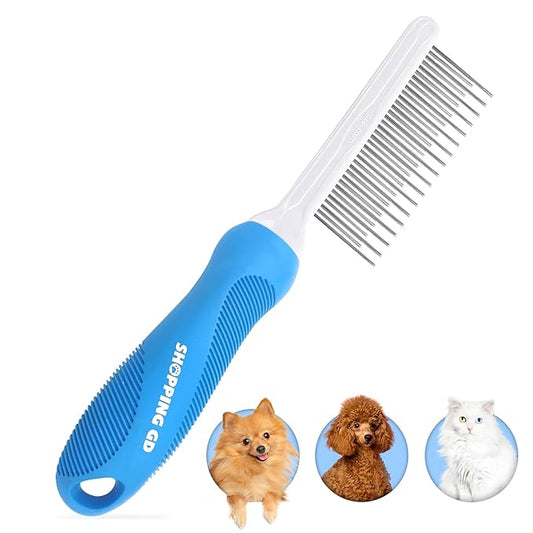 Detangling Pet Grooming Comb for Dogs & Cats with Long & Short Stainless Steel Metal Teeth for Removing Tangles and Knots - Dematting Brush to Detangle Matted Hair-PawvioPets