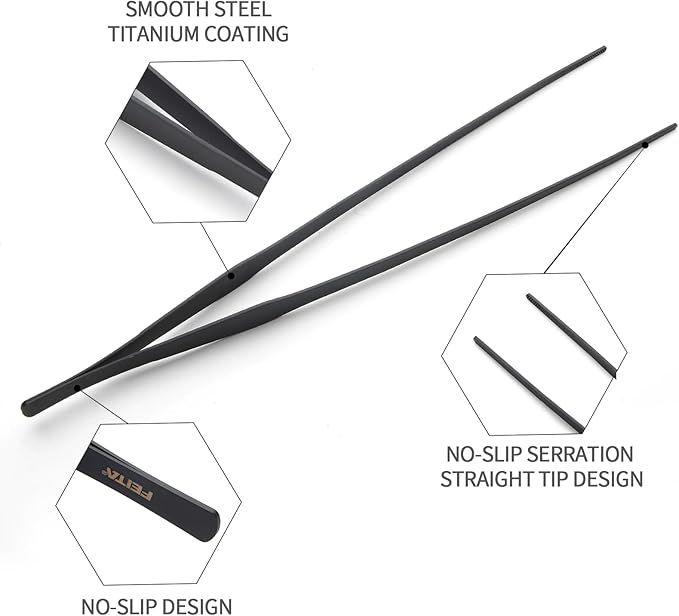 Aquarium Tweezers Extra Long 15 inches Feed Tong Clamps - FEITA Straight and Curved Stainless Steel 38cm Tweezers Set for Fish Tank Plants Aquascape Tools & Reptile Feeding Tongs - Black 2Pcs-PawvioPets