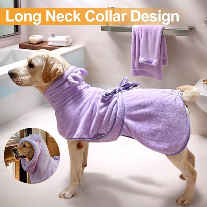 Giant Dog Bath Bubble, Quick Drying Super Absorbent Used for After Bathing, Warm Dog Towels, Adjustable Hoodies and Belts for Pet Dogs Bath Clothes Products(Purple, 6XL)-PawvioPets