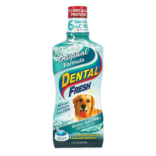 Dental Fresh Water Additive for Dogs, Original Formula, 17oz – Dog Breath Freshener and Teeth Cleaning for Dental Care– Add to Water-PawvioPets