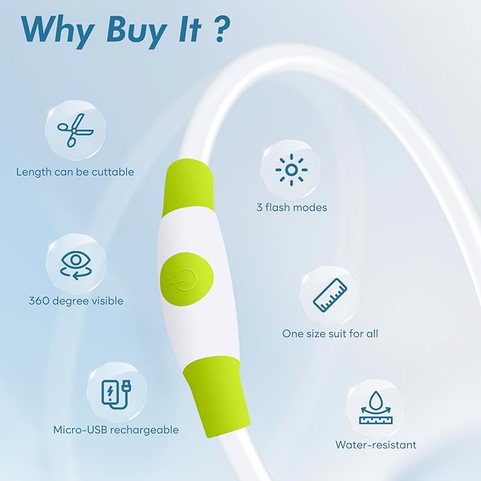 BSEEN Light Up Dog Collar - LED Dog Collar Rechargeable, Glowing Pet Collars for Small Medium Large Dogs, TPU Cuttable Lighted Puppy Collar, Safety Dog Lights for Night Walking (Green 70cm)-PawvioPets