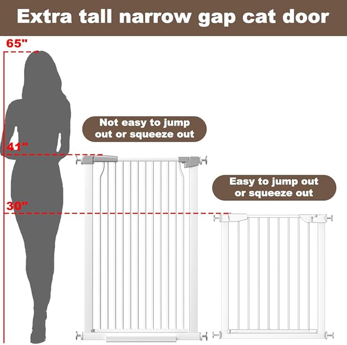 41" Extra Tall and Wide Baby Gate, 74.2-76.7'' Wide Pet Cat Gate for Doorway, Extra Wide Pressure Mounted Child Door with Expansion Kit, Metal Safe Gate, Tall Dog Gate, White-PawvioPets