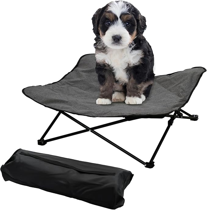 Elevated Dog Bed, Portable Raised Pet Cot for Outdoor and Indoor Folding Dog Cot Bed with Comfortable Padded Filling Carrying Bag Included Pet Raised Travel Lounger for Camping Traveling (28x28x8inch)-PawvioPets