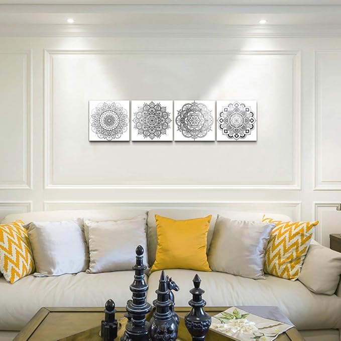 Black and white art Decorative pattern Canvas Wall Art for Living Room Bedroom wall decor Bathroom decorations,4 piece Modern Home decoration inspirational wall paintings Posters Pictures artwork-PawvioPets
