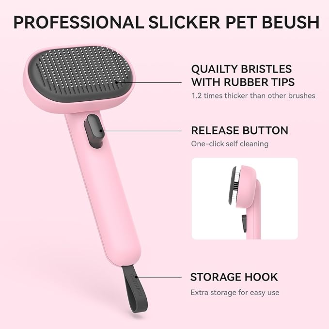 Aumuca Cat Brushes for Indoor Cats, Dog Hair Brush for Shedding, Cat Brush for Long or Short Haired Cats, Cat Grooming Deshedding Brush for Dog Kitten Horse Massage Removes Loose Fur, Pink-PawvioPets