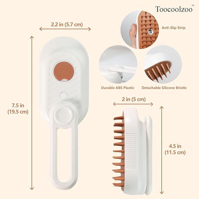 3-in-1 Cat Steam Brush, Rechargeable Cat Brush with Steam, Spritz Defur Comb for Dogs, Spritz Defur Comb for Cats (White)-PawvioPets