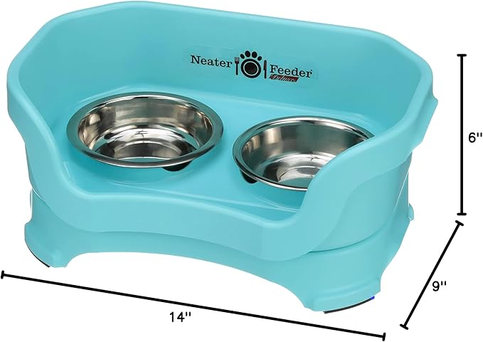 Neater Feeder Deluxe Mess Proof Cat Bowls Elevated for All Breeds – Made in USA – No Spill Raised Bowls for Indoor Cats – Stainless Steel Food and Water Bowl Set, Pet Dish Feeding Station, Aquamarine-PawvioPets