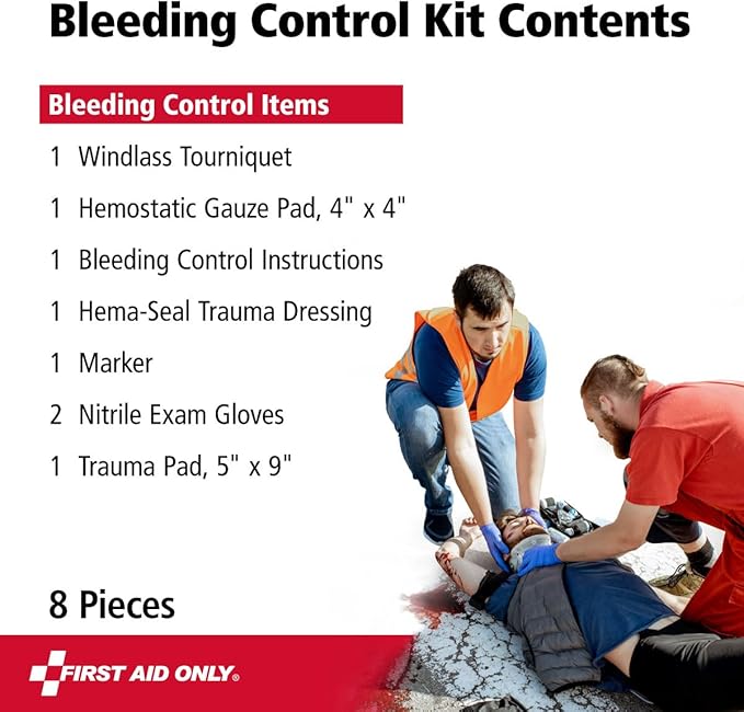 First Aid Only 91134 Critical Essentials Bleeding Control Kit for Limb & Torso Wounds, 8 Pieces-PawvioPets