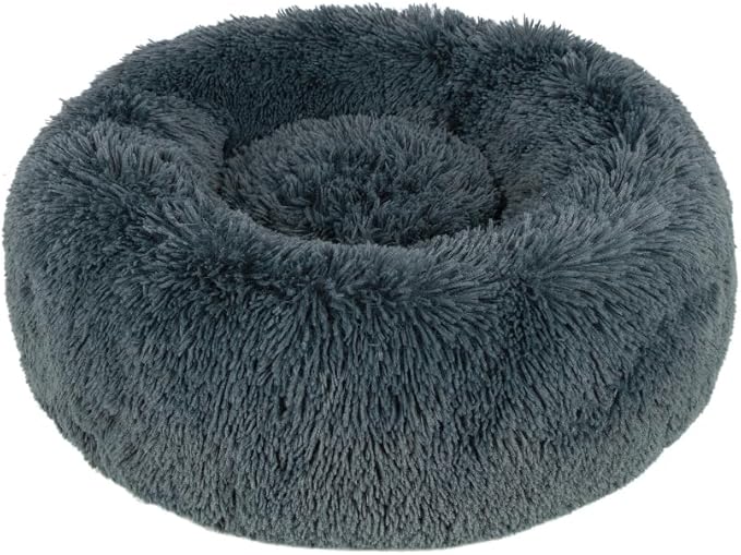 Best Pet Supplies Round Dog Bed with Reversible Pillow, Luxuriously Soft Machine Washable Dog Bed for Small and Medium Breeds - Dark Gray 26" x 22" x H:6.4"-PawvioPets