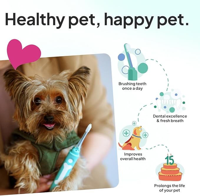Dog Toothbrush | Innovative Eletrolytic Technology | Improves Oral Health & Reduces Bad Breath | No Vibrations & Silent Teeth Cleaning Brush | No Toothpaste Needed | Dog Teeth Cleaning Kit-PawvioPets
