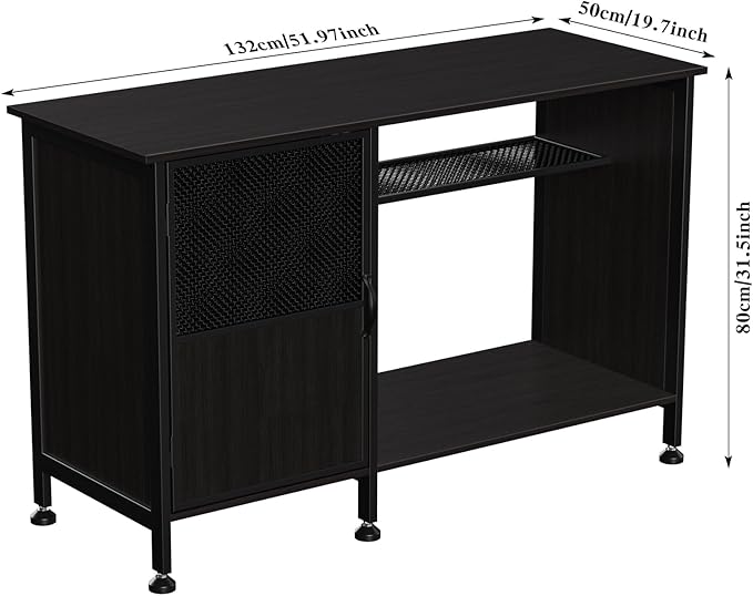 Fish Tank Stand, Modern Aquarium Stand with Built-in Cabinet and Shelves - Sleek Black Iron and Wood Grain Design for Stylish Home Décor（ 51.97" x W 19.69" x H 31.5"） Black-PawvioPets