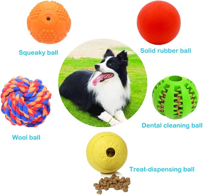 5 Different Functions Interactive Dog Puzzle Toys Balls for Medium Large Dogs, Food Treat Dispensing Dog Toys-PawvioPets