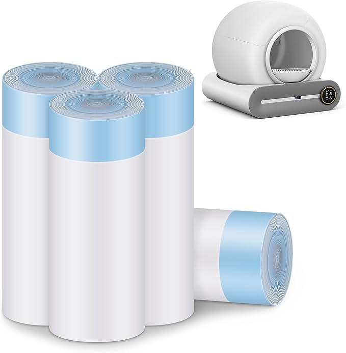 Cat Litter Bags, 80 Pieces Litter Box Liners for Automatic Cat Litter Box Self Cleaning, 4 Rolls 18 x 18 inches Robot Drawstring Bags, White-PawvioPets