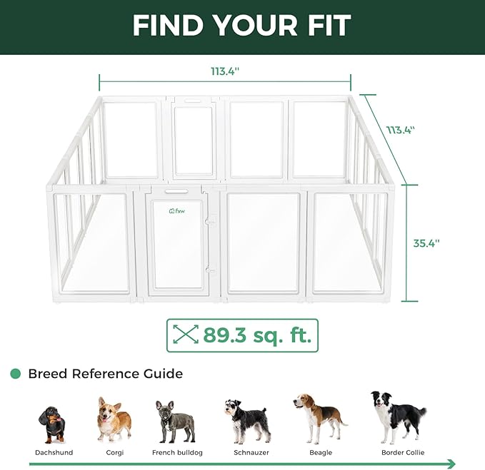 FXW AuraSpace Acrylic Indoor Unleashed Dog Playpen for Medium Dogs, 35 Inch, 16 Panels, White-PawvioPets