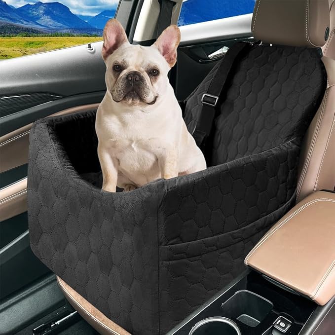 Dog Car Seat for Small/Medium Dogs - Dog Booster Seat with Safety Straps & Non-Slip Base, Travel Pet Car Seat with Storage Pockets, Washable & Removable, Suitable for Dogs Under 35 lbs (Black)-PawvioPets