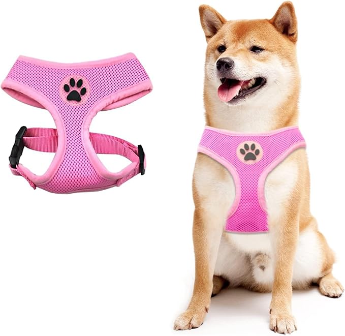BINGPET No Pull Dog Harness Medium Sized,Breathable Mesh Puppy Cat Harnesses,Pink, M-PawvioPets