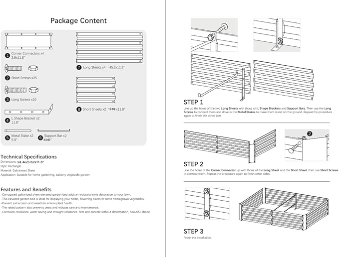 8x2x1ft Metal Raised Garden Bed Kit，Galvanized Garden Bed Box for Vegetables, Flowers, Herbs, and Succulents,120 Gallon Capacity - Green-PawvioPets