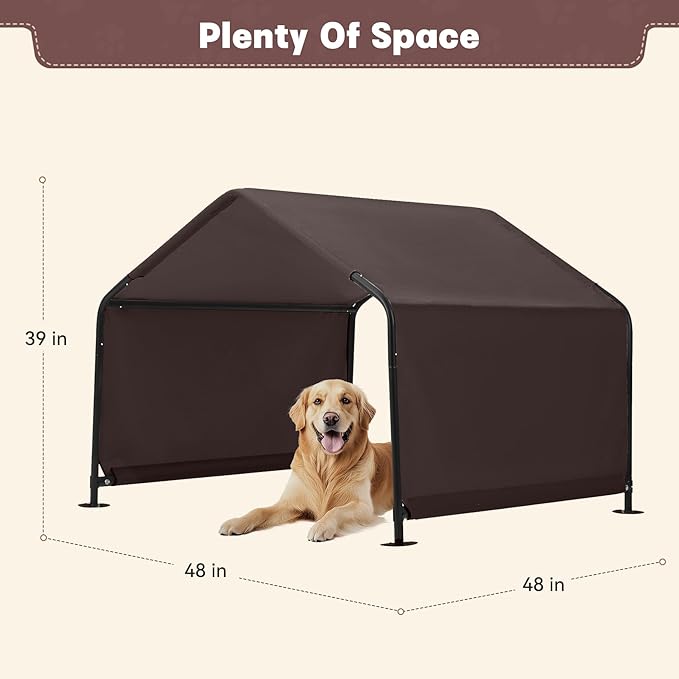 Dog Shade Shelter Outdoor 4'x4'x3' Tent for Large Medium Dogs, Outside Sun Rain Canopy Pet House for Livestock Pigs Cats with Waterproof Roof Ground Nails,Brown-PawvioPets
