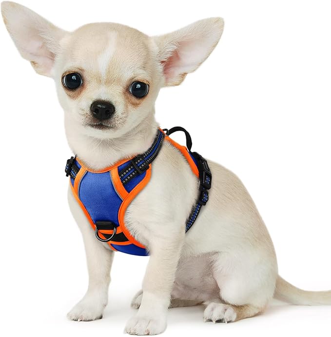 Eagloo Small Dog Harness No Pull, Service Vest with Reflective Strips and Control Handle, Adjustable and Comfortable for Walking, No Choke Pet Harness with 2 Metal Rings, Blue & Orange, XS-PawvioPets