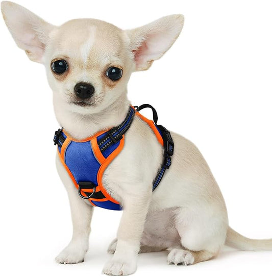 Eagloo Small Dog Harness No Pull, Service Vest with Reflective Strips and Control Handle, Adjustable and Comfortable for Walking, No Choke Pet Harness with 2 Metal Rings, Blue & Orange, XS-PawvioPets